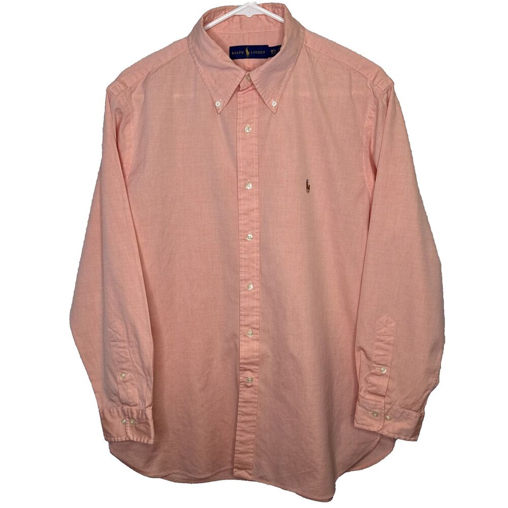 Polo Ralph Lauren Mens 16 32/33 Pink Long Sleeve Oxford Button Up Shirt Cotton